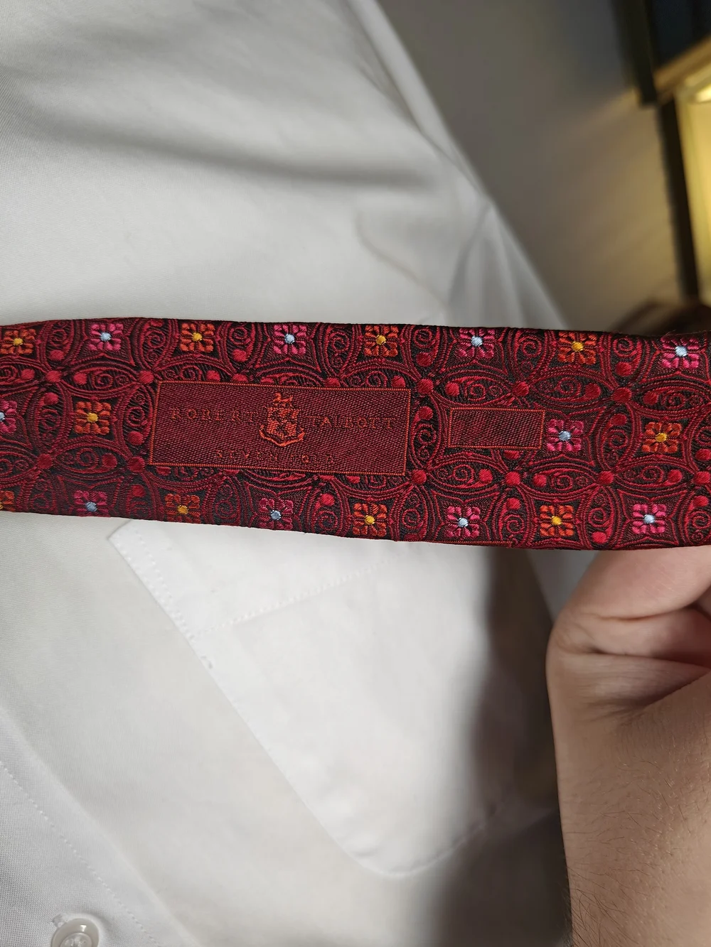 Robert Talbott Seven Fold Silk Tie Limited Edition 7/40 Red Gold Geometric